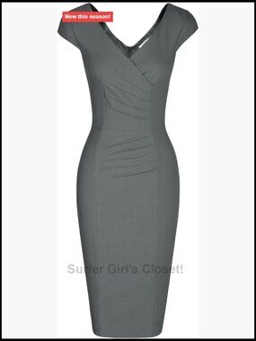 Vintage Ruched Sheath Pencil Dress with 3/4 Sleeves